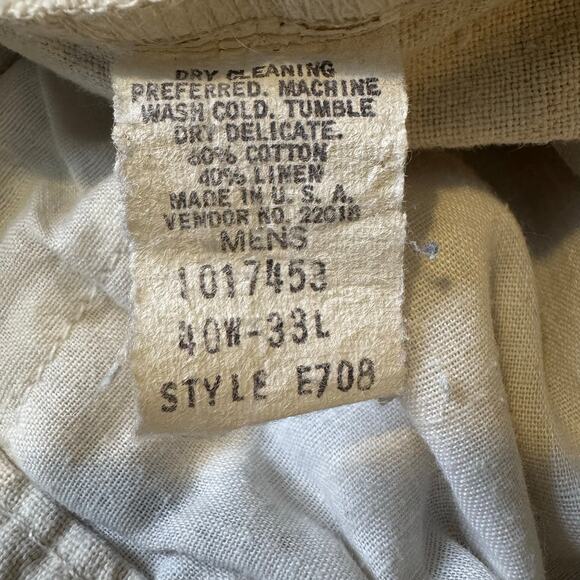 Vtg L.L. Bean Made in the USA Linen Cotton Blend Pants 40x33 Khaki E708 - Picture 6 of 6